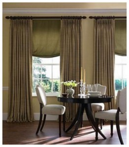 Pleated panels with Soft Roman Blinds